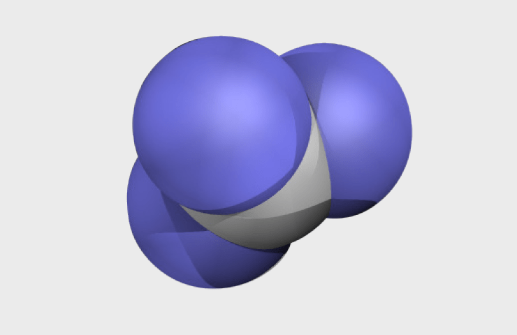 Natural Pharmaceuticals Movisan™ Collagen II Kék és szürke gömbökből álló 3D molekulamodell, amely vegyület szerkezetét ábrázolja világos háttér előtt.